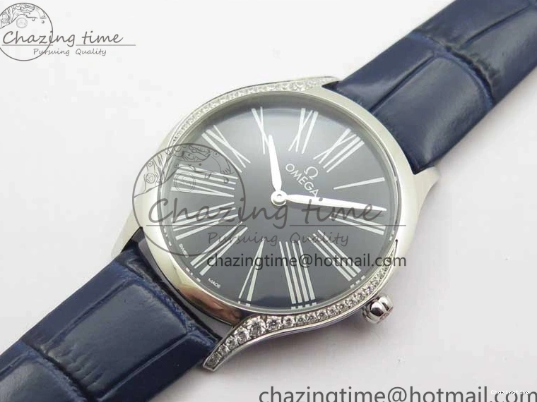 0422 Ladies’ De Ville Trésor Diamond Blue Dial Blue Fabric Watch OXF 1:1 Best Edition Swiss Quartz Upgraded 7892